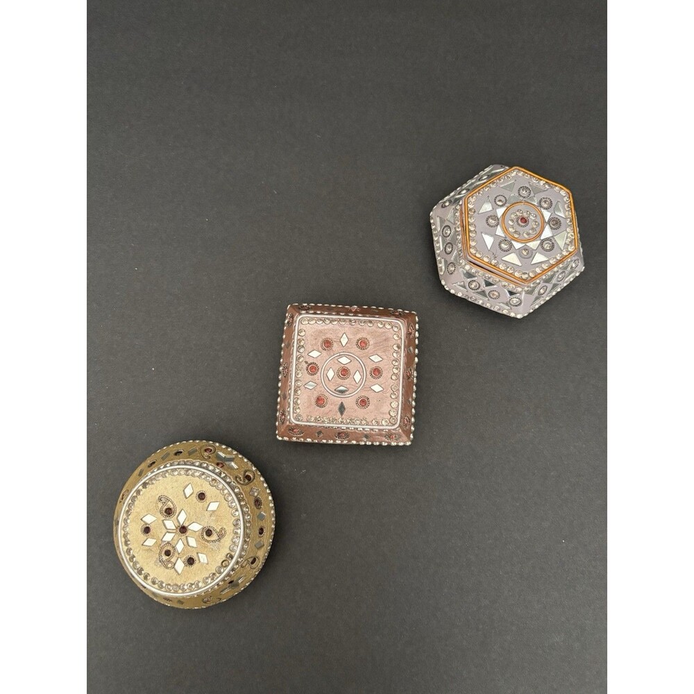 Pier One Set Of 3 Y2K Ceramic Jeweled Rhinestones Keepsake Trinket boxes India